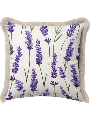 Hanna Home Dekoratif Yastık Kılıfı Botanik Floral Desenli Yatak Odası Dekoru Saçaklı Yastık Kılıfı 43X43 cm