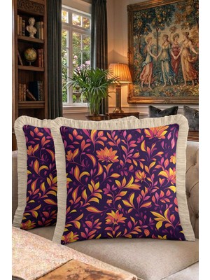 Hanna Home Saçaklı Kırlent Kılıfı Dekoratif Çiçekli Koltuk Takımı Aksesuarı Saçaklı Yastık Kılıfı 43X43 cm