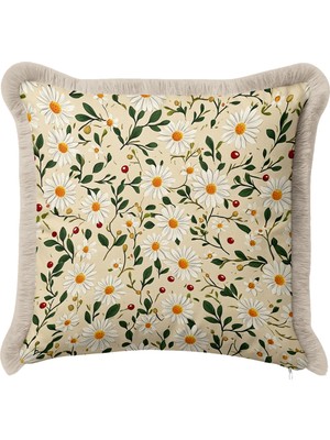 Hanna Home Dekoratif Kırlent Kılıfı Tropikal Çiçek Desenli Ev Dekorasyonu Saçaklı Saçaklı Kırlent 43X43 cm