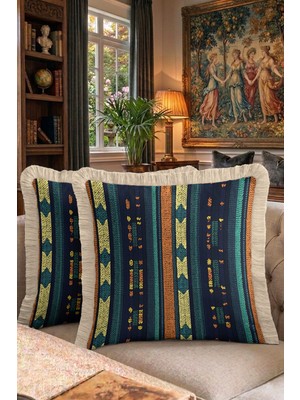 Hanna Home Saçaklı Saçaklı Kırlent Örgü Desenli Dekoratif Kırlent Kılıfı Koltuk Takımı Aksesuarı 43X43 cm