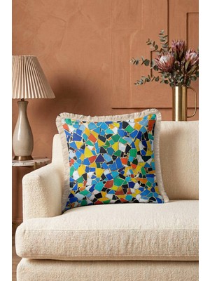 Hanna Home Dekoratif Kırlent Kılıfı Renkli Geometrik Desenli Saçaklı Kırlent Ev Dekorasyonu 43X43 cm