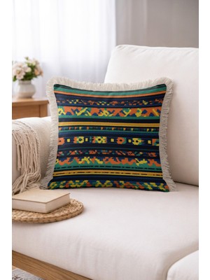 Hanna Home Saçaklı Kırlent Kılıfı Kırlent Kılıfı Geometrik Desenli Dekoratif Yastık Kılıfı Oturma Odası Kırlenti 43X43 cm