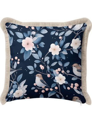 Hanna Home Mavi Botanik Floral Desenli Dekoratif Yastık Kılıfı Yastık Kılıfı Ev Dekorasyonu 43X43 cm