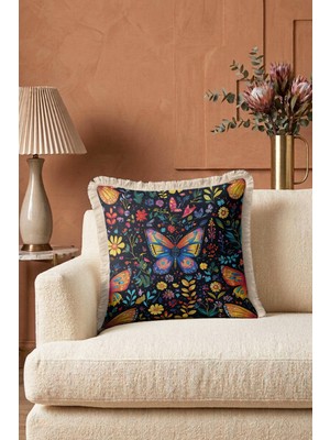 Hanna Home Tropikal Çiçek Desenli Dekoratif Kırlent Kılıfı Kırlent Kılıfı Salon Koltuk Yastığı 43X43 cm