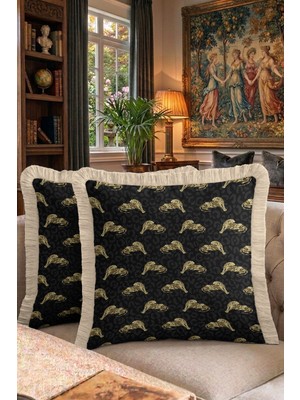 Hanna Home Saçaklı Saçaklı Kırlent Leopar Desenli Dekoratif Kırlent Kılıfı Ev Dekorasyonu 43X43 cm