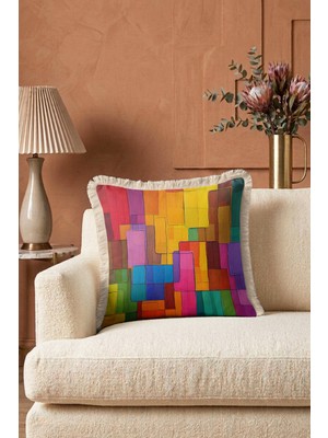 Hanna Home Saçaklı Kırlent Kılıfı Geometrik Oturma Odası Kırlenti Saçaklı Yastık Kılıfı 43X43 cm
