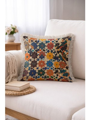 Hanna Home Modern Geometrik Desenli Dekoratif Yastık Kılıfı Saçaklı Kırlent Salon Koltuk Yastığı 43X43 cm