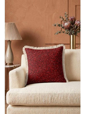 Hanna Home Dekoratif Yastık Kılıfı Kırmızı Leopar Desenli Kanepe Dekorasyonu Saçaklı Yastık Kılıfı 43X43 cm