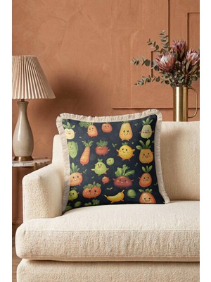 Hanna Home Kırlent Kılıfı Sevimli Hayvan Desenli Dekoratif Kırlent Kılıfı Saçaklı Kırlent Salon Koltuk Yastığı 43X43 cm