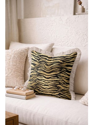 Hanna Home Saçaklı Kırlent Kılıfı Vahşi Hayvan Desenli Saçaklı Kırlent Kanepe Dekorasyonu 43X43 cm