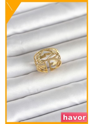 Havor Ayarlanabilir 316L Çelik Başak Model Yüzük Gold