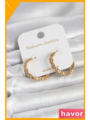 Havor Tırtık Model Pirinç Küpe Altın Rengi Kadın Takı