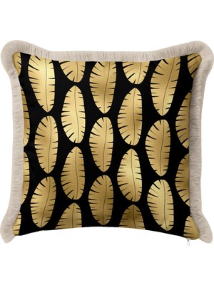 Hanna Home Saçaklı Kırlent Kılıfı Kırlent Kılıfı Siyah Altın Geometrik Saçaklı Kırlent Kanepe Dekorasyonu 43X43 cm