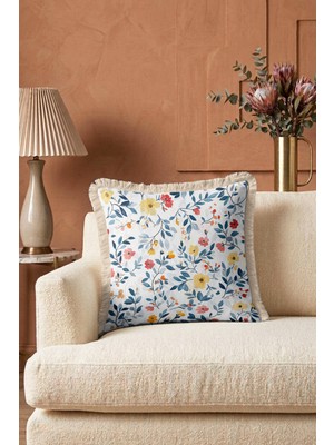 Hanna Home Saçaklı Yastık Kılıfı Çiçek Desenli Dekoratif Yastık Kılıfı Kanepe Dekorasyonu 43X43 cm