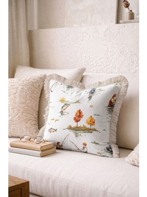 Hanna Home Saçaklı Kırlent Kılıfı Hardal Sarı Dekoratif Hayvan Desenli Kanepe Dekorasyonu Saçaklı Saçaklı Kırlent 43X43 cm