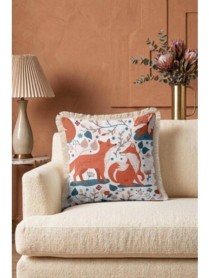 Hanna Home Saçaklı Kırlent Kılıfı Egzotik Hayvan Motifli Hayvan Desenli Yastık Kılıfı Kanepe Dekorasyonu 43X43 cm
