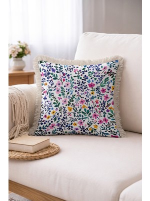 Hanna Home Botanik Floral Desenli Dekoratif Kırlent Kılıfı Kırlent Kılıfı Yatak Odası Dekoru 43X43 cm