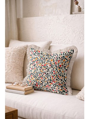 Hanna Home Dekoratif Yastık Kılıfı Animal Print Leopar Oturma Odası Kırlenti Saçaklı Saçaklı Kırlent 43X43 cm