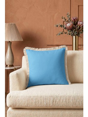 Hanna Home Dekoratif Kırlent Kılıfı Dekoratif Mavi Ev Dekorasyonu Saçaklı Saçaklı Kırlent 43X43 cm