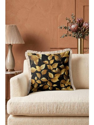 Hanna Home Dekoratif Kırlent Kılıfı Tropikal Çiçek Desenli Salon Koltuk Yastığı Saçaklı Yastık Kılıfı 43X43 cm