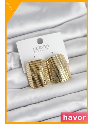 Havor Vintage Esintili Pirinç Statement Küpe Altın Rengi