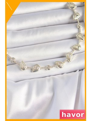 Havor Pirinç Zincirli Zirkon Taşlı Damla Kolye 45CM