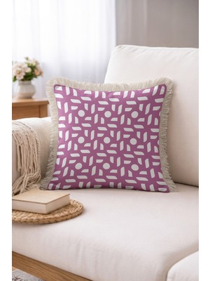 Hanna Home Saçaklı Yastık Kılıfı Lila Mor Geometrik Desenli Mor Kırlent Kılıfı Oturma Odası Kırlenti 43X43 cm