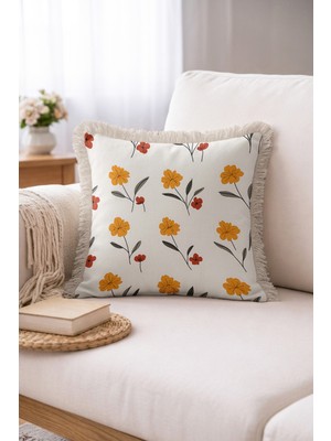 Hanna Home Tropikal Çiçek Desenli Saçaklı Kırlent Kılıfı Saçaklı Kırlent Koltuk Takımı Aksesuarı 43X43 cm