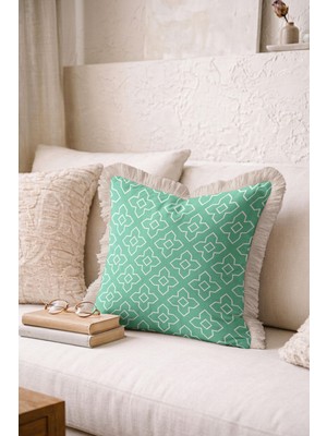 Hanna Home Dekoratif Yastık Kılıfı Beyaz Geometrik Desenli Yastık Kılıfı Oturma Odası Kırlenti 43X43 cm