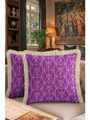 Hanna Home Saçaklı Kırlent Kılıfı Mor Geometrik Desenli Kırlent Kılıfı Oturma Odası Kırlenti 43X43 cm