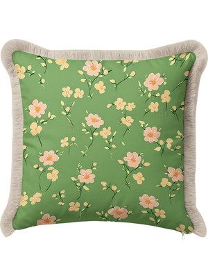 Hanna Home Dekoratif Kırlent Kılıfı Tropikal Çiçek Desenli Oturma Odası Kırlenti Saçaklı Kırlent Kılıfı 43X43 cm