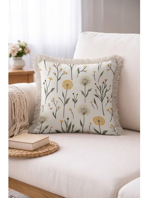 Hanna Home Dekoratif Yastık Kılıfı Kırlent Kılıfı Çiçekli Kanepe Dekorasyonu Saçaklı Saçaklı Kırlent 43X43 cm