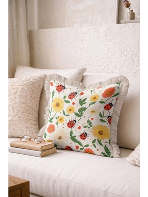 Hanna Home Saçaklı Kırlent Kılıfı Çiçek Desenli Kırlent Kılıfı Kanepe Dekorasyonu 43X43 cm