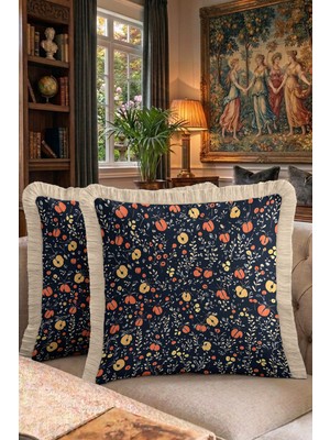 Hanna Home Saçaklı Kırlent Kılıfı Çiçek Desenli Yastık Kılıfı Salon Koltuk Yastığı 43X43 cm