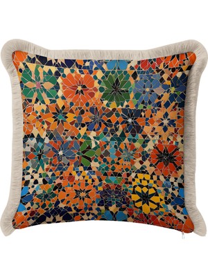 Hanna Home Saçaklı Kırlent Kılıfı Modern Geometrik Desenli Salon Koltuk Yastığı Saçaklı Yastık Kılıfı 43X43 cm