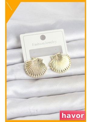 Havor Gold Renk Pirinç Deniz Kabuğu Model Kadın Küpe
