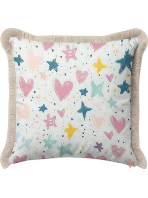 Hanna Home Yastık Kılıfı Çiçekli Saçaklı Kırlent Kılıfı Yastık Kılıfı Salon Koltuk Yastığı 43X43 cm