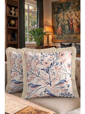 Hanna Home Kırlent Kılıfı Kuş Çiçek Desenli Dekoratif Yastık Kılıfı Yastık Kılıfı Koltuk Takımı Aksesuarı 43X43 cm