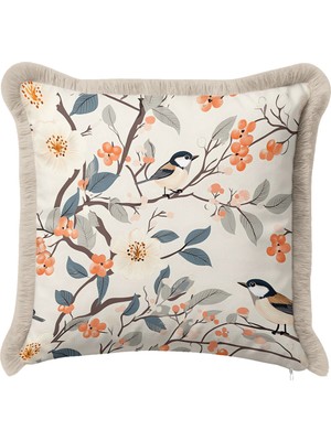 Hanna Home Kırlent Kılıfı Kuş Desenli Dekoratif Kırlent Kılıfı Kırlent Kılıfı Ev Dekorasyonu 43X43 cm