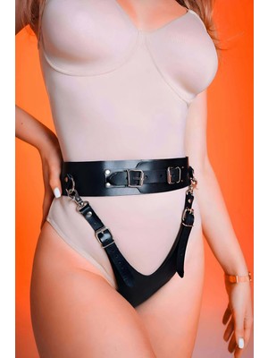 Nemere Fantazi Bel Kemerli Arkası Açık Deri Külot Harness - APFT1276