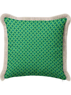 Hanna Home Saçaklı Kırlent Kılıfı Geometrik Yeşil Dekoratif Kırlent Kılıfı Kanepe Dekorasyonu 43X43 cm