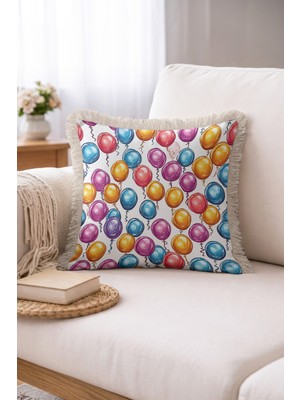 Hanna Home Dekoratif Kırlent Kılıfı Renkli Balon Desenli Kırlent Kılıfı Salon Koltuk Yastığı 43X43 cm