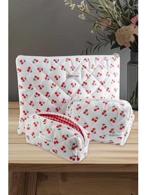 Fantastik Store Kiraz Desenli Kalem Makyaj Labtop Bilgisayar Set Çantası