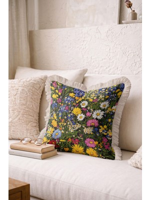 Hanna Home Saçaklı Saçaklı Kırlent Tropikal Çiçek Desenli Dekoratif Kırlent Kılıfı Koltuk Takımı Aksesuarı 43X43 cm