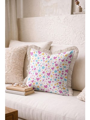 Hanna Home Kırlent Kılıfı Renkli Çiçekli Saçaklı Kırlent Kılıfı Yastık Kılıfı Yatak Odası Dekoru 43X43 cm