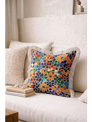 Hanna Home Saçaklı Kırlent Kılıfı Geometrik Renkli Yatak Odası Dekoru Saçaklı Kırlent Kılıfı 43X43 cm