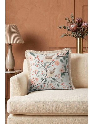 Hanna Home Kırlent Kılıfı Kuş Desenli Dekoratif Kırlent Kılıfı Yastık Kılıfı Kanepe Dekorasyonu 43X43 cm