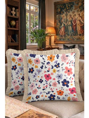 Hanna Home Saçaklı Kırlent Kılıfı Çiçek Desenli Saçaklı Kırlent Oturma Odası Kırlenti 43X43 cm