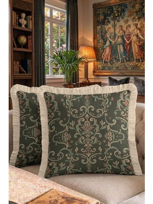 Hanna Home Armürlü Desenli Dekoratif Yastık Kılıfı Saçaklı Kırlent Oturma Odası Kırlenti 43X43 cm