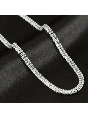 Fantastik Store 4 mm Baget Taşlı Zirkon Lüks Çelik Kolye